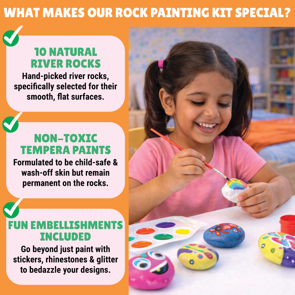 Rock Painting Kit  | Creative Expression | Screen Free Fun | Age: 5-10 Years