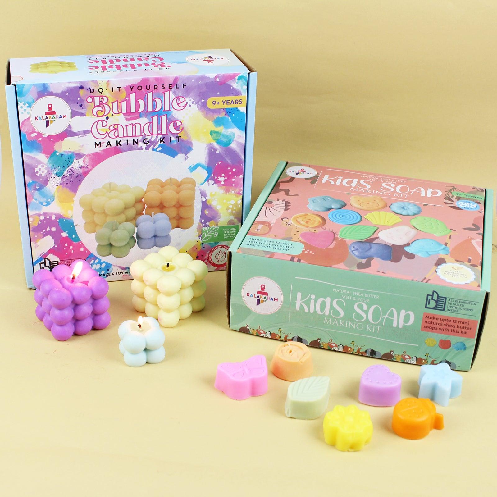 The Bathtime Fun and Froth Combo - Kids Soap Making + Bubble Candle Making Kits - Kalakaram