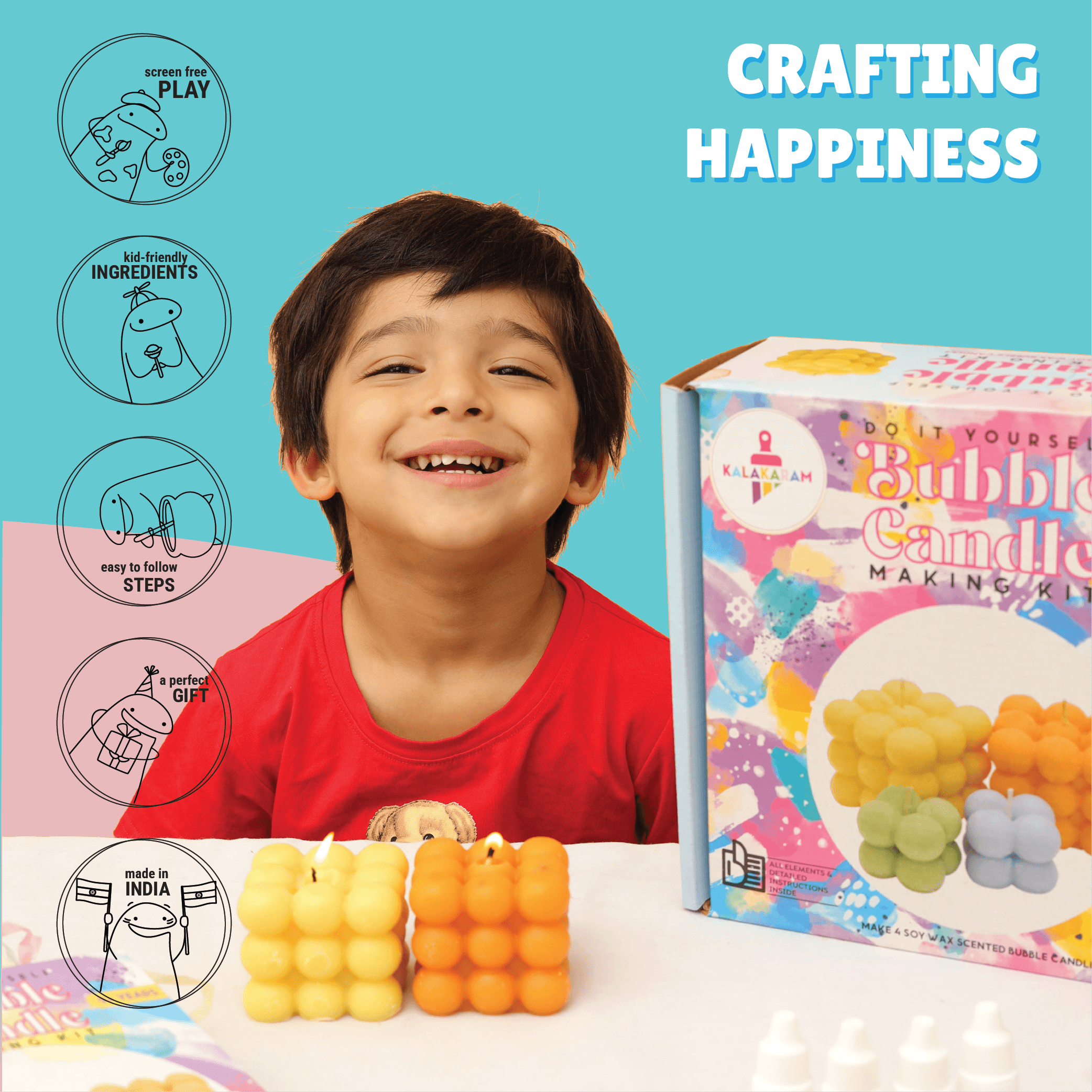 The Bathtime Fun and Froth Combo - Kids Soap Making + Bubble Candle Making Kits - Kalakaram