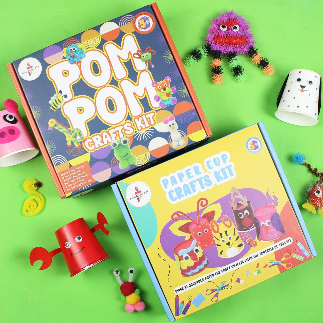 The Crafting Experience Combo - Pom Pom + Paper Cup Craft Kits - Kalakaram