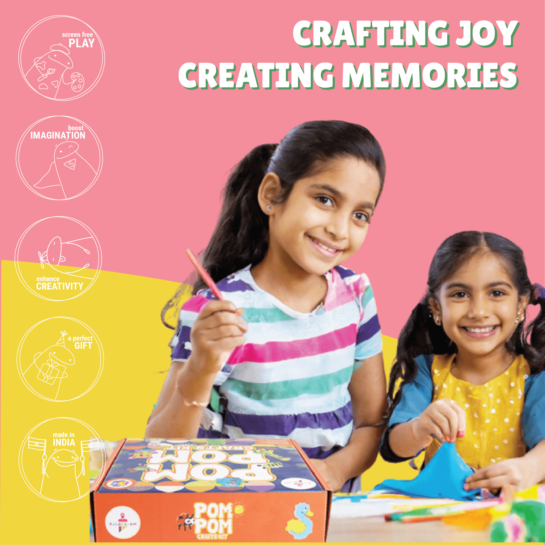 The Crafting Experience Combo - Pom Pom + Paper Cup Craft Kits - Kalakaram