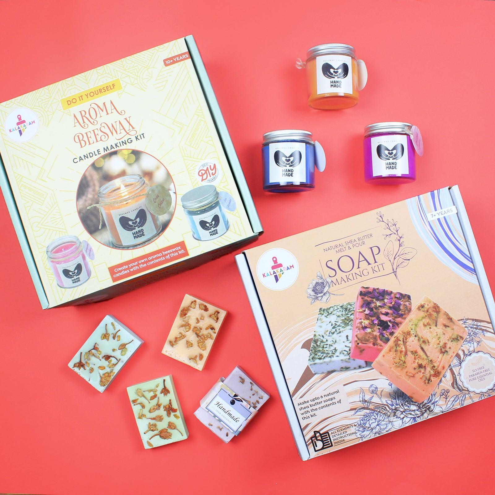 The Perfect Pampering Combo - Shea Butter Soap + Aroma Beeswax Candle Making Kits - Kalakaram
