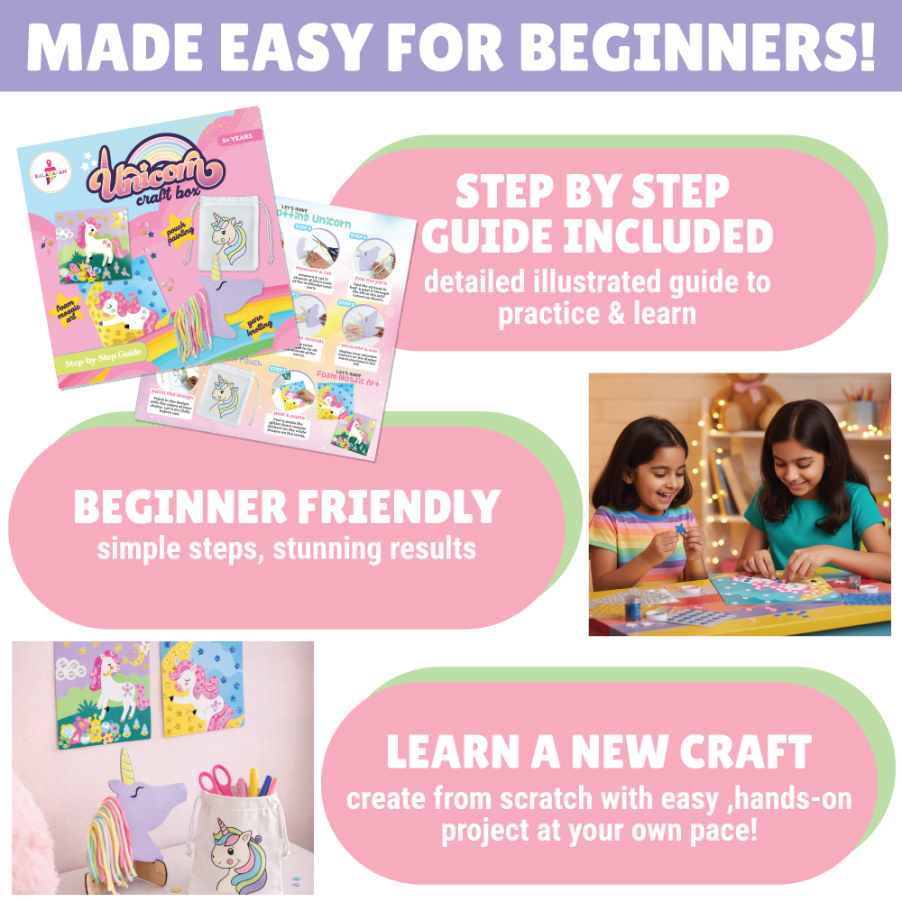 Kalakaram Unicorn Creativity & Keepsake Craft Combo – 3-in-1 Unicorn Craft Kit & DIY Trinket Box Decorating Kit