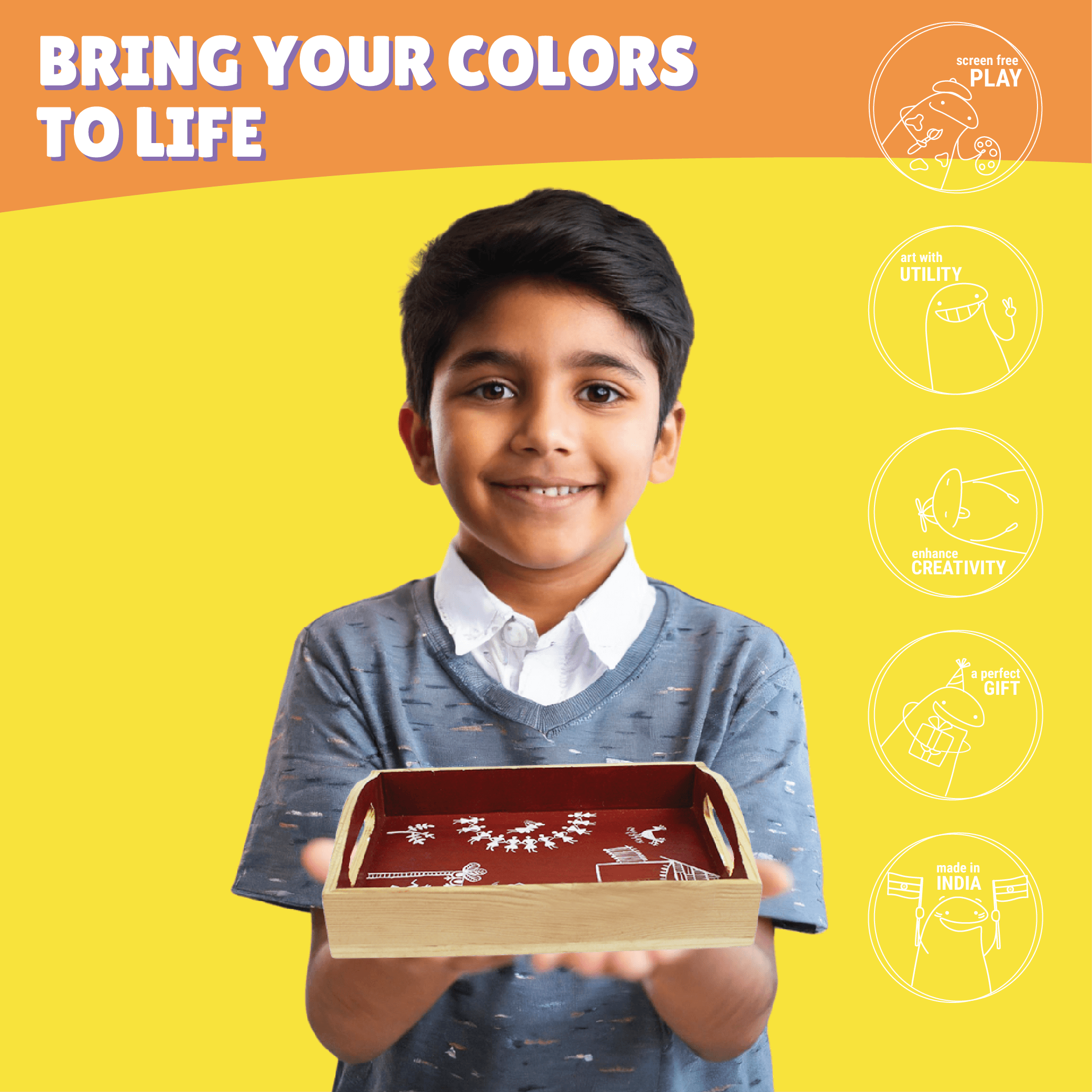 Warli Art Serving Tray Kit - Kalakaram