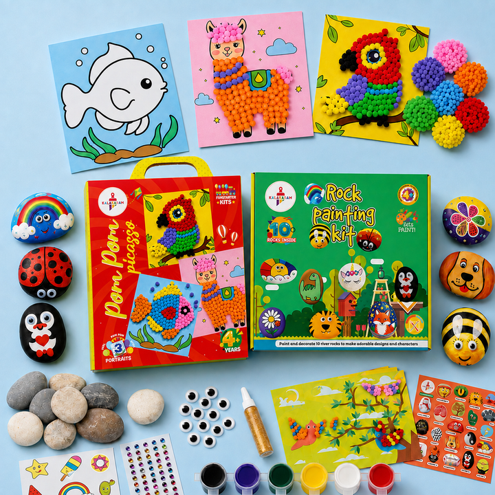 Creative Painting Combo – Kalakaram Rock Painting Kit & Pom Pom Picasso Craft Kit