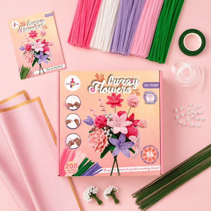 Fuzzy Flower Making Kit | DIY Floral Craft | DIY Pipe Cleaner Flower Kit | Mess free | Easy to do