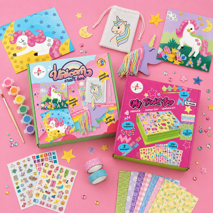 Unicorn Creativity & Keepsake Craft Combo – Kalakaram 3-in-1 Unicorn Craft Kit & DIY Trinket Box Decorating Kit