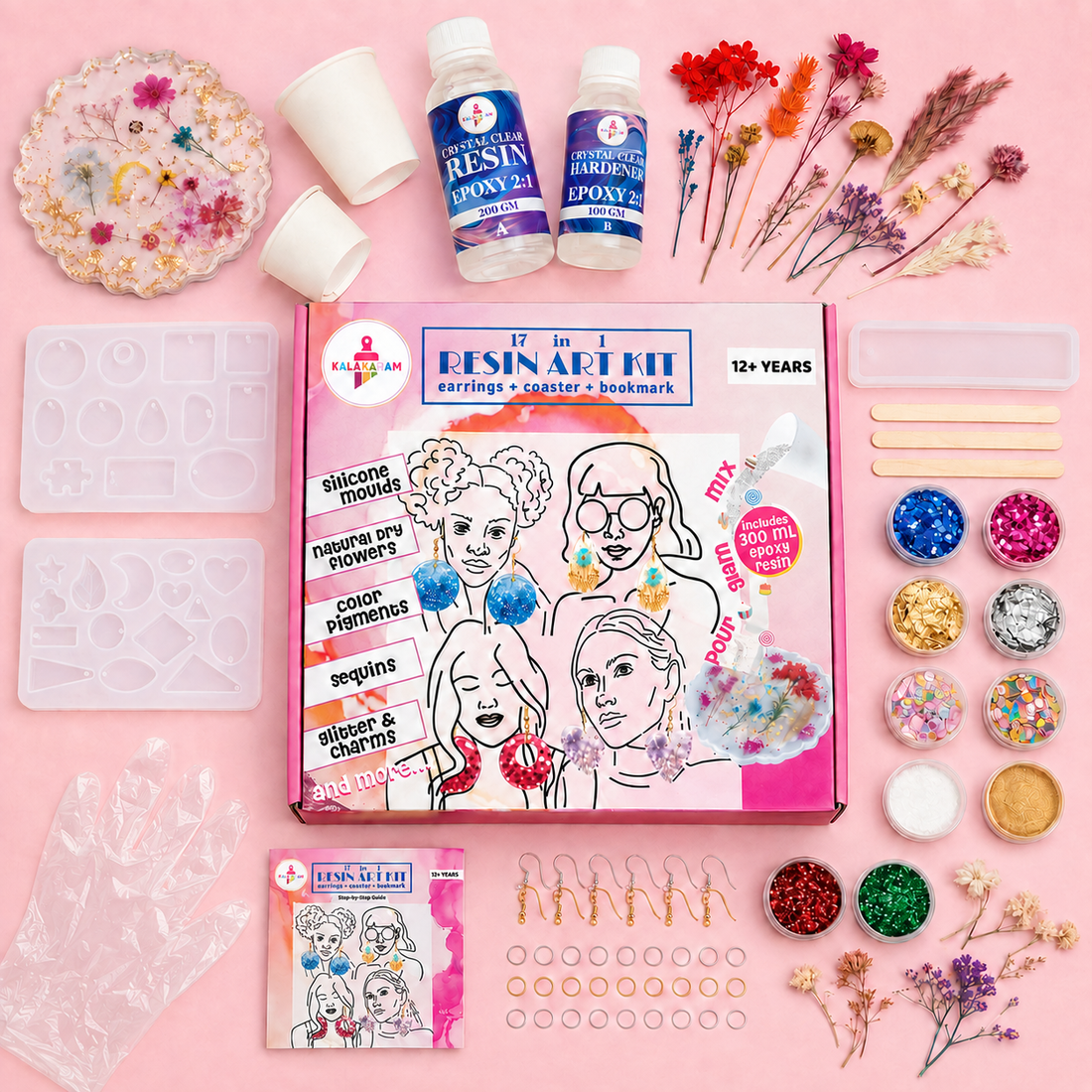 Kalakaram 17 in 1 Resin Art Kit with Moulds for Beginners | Age: 12+ Years