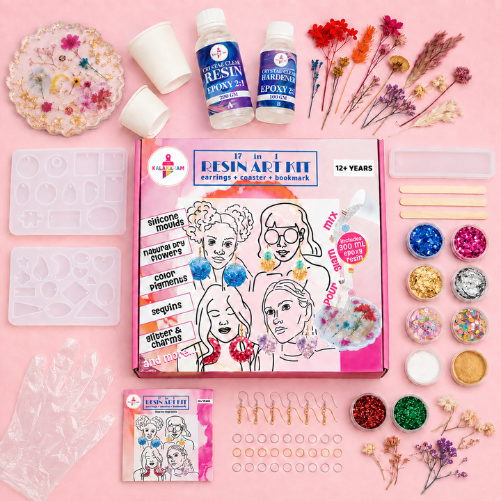 Kalakaram 17 in 1 Resin Art Kit with Moulds for Beginners | Age: 12+ Years