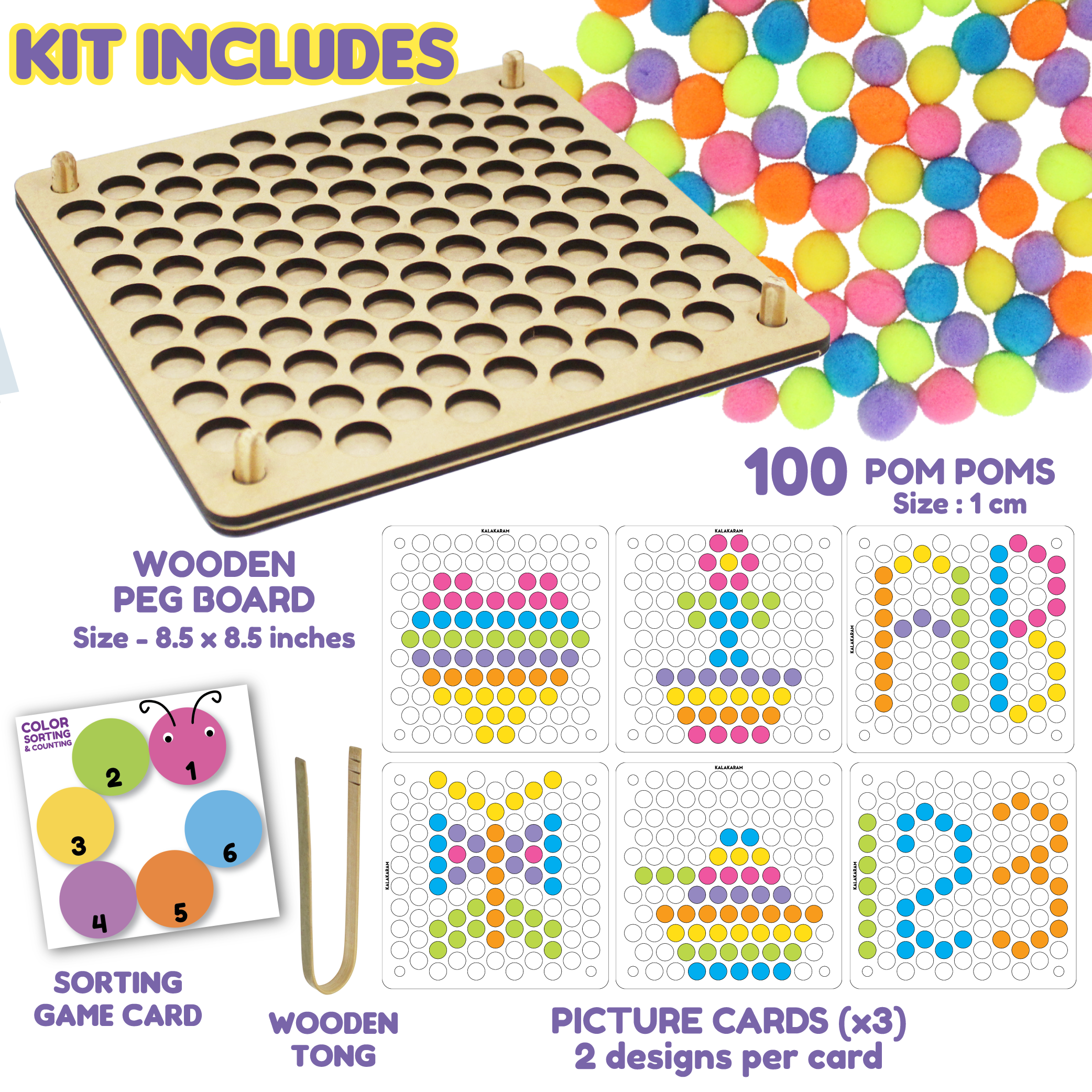 Pom Pom Peg-A-Pattern  | Sensory Play | Fine Motor Skill & Pincer Grip Activity Kit | Age: 3-5 Years