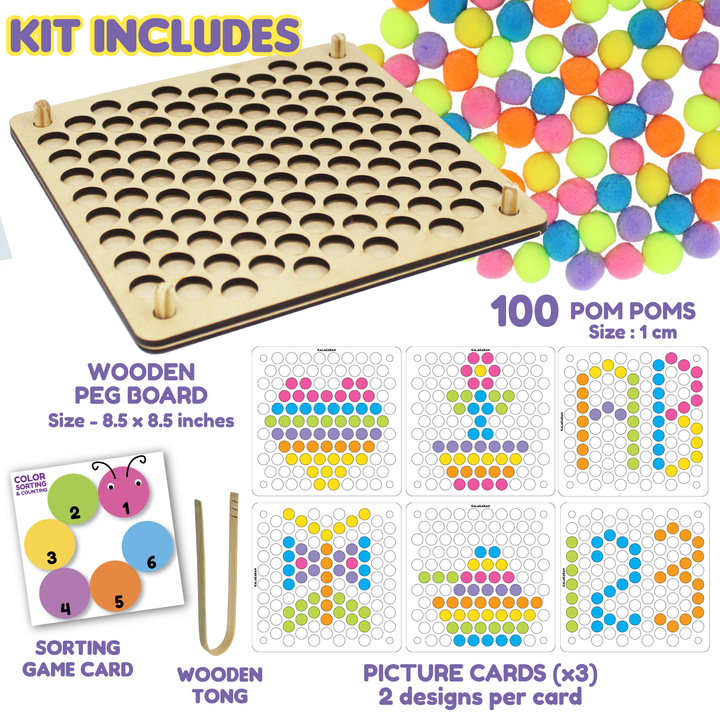 Pom Pom Peg-A-Pattern  | Sensory Play | Fine Motor Skill & Pincer Grip Activity Kit | Age: 3-5 Years