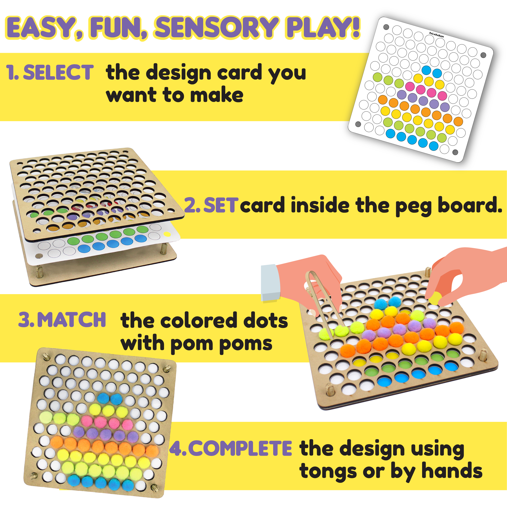 Pom Pom Peg-A-Pattern  | Sensory Play | Fine Motor Skill & Pincer Grip Activity Kit | Age: 3-5 Years