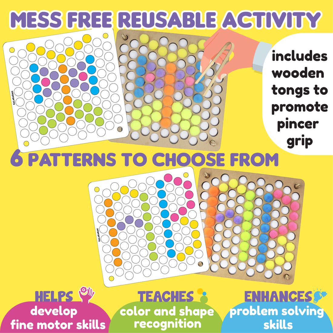Pom Pom Peg-A-Pattern  | Sensory Play | Fine Motor Skill & Pincer Grip Activity Kit | Age: 3-5 Years