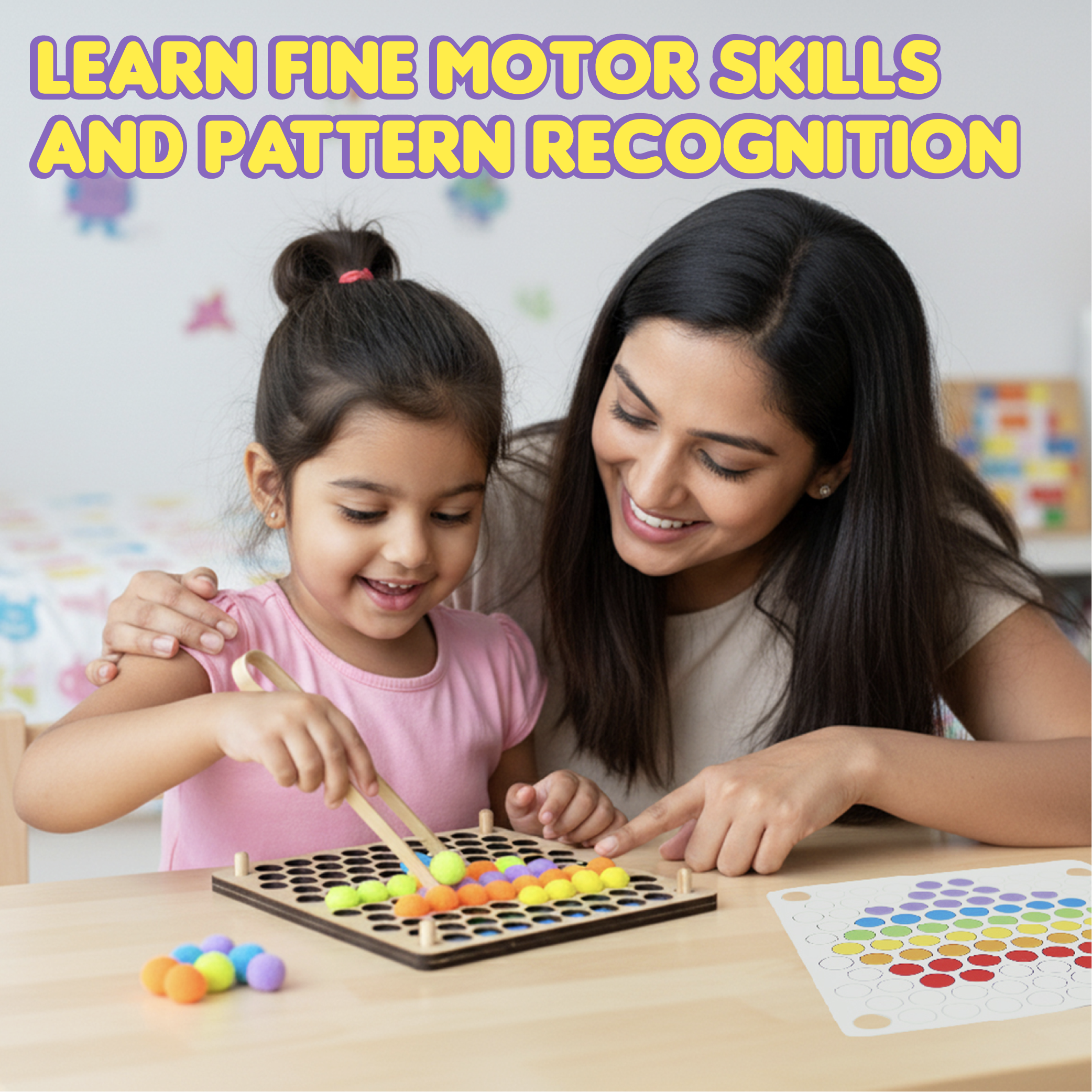 Pom Pom Peg-A-Pattern  | Sensory Play | Fine Motor Skill & Pincer Grip Activity Kit | Age: 3-5 Years