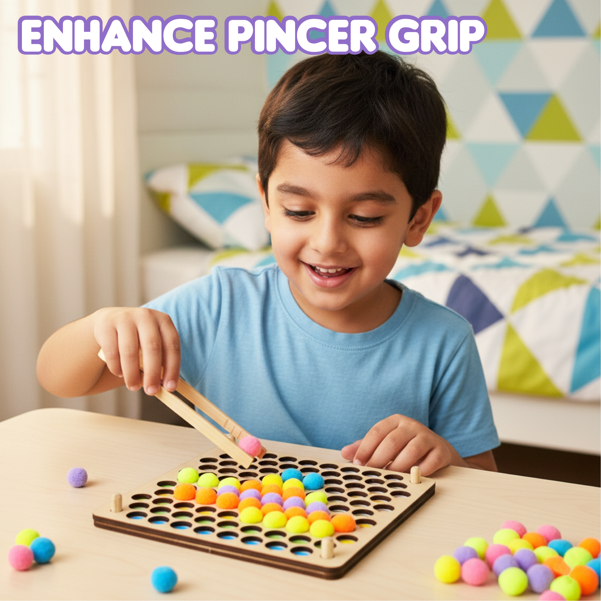 Pom Pom Peg-A-Pattern  | Sensory Play | Fine Motor Skill & Pincer Grip Activity Kit | Age: 3-5 Years