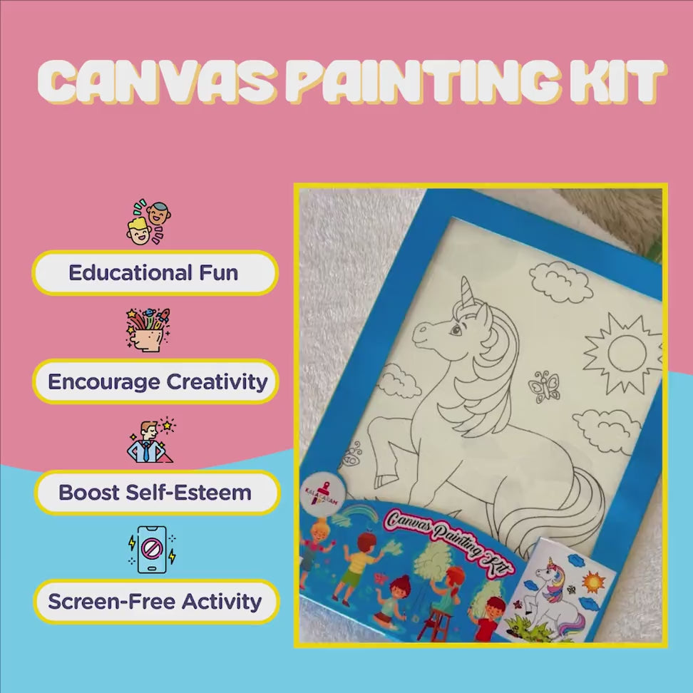 Canvas Painting Kit video showcasing the pre-printed canvas we provide along with the paints and brushes 