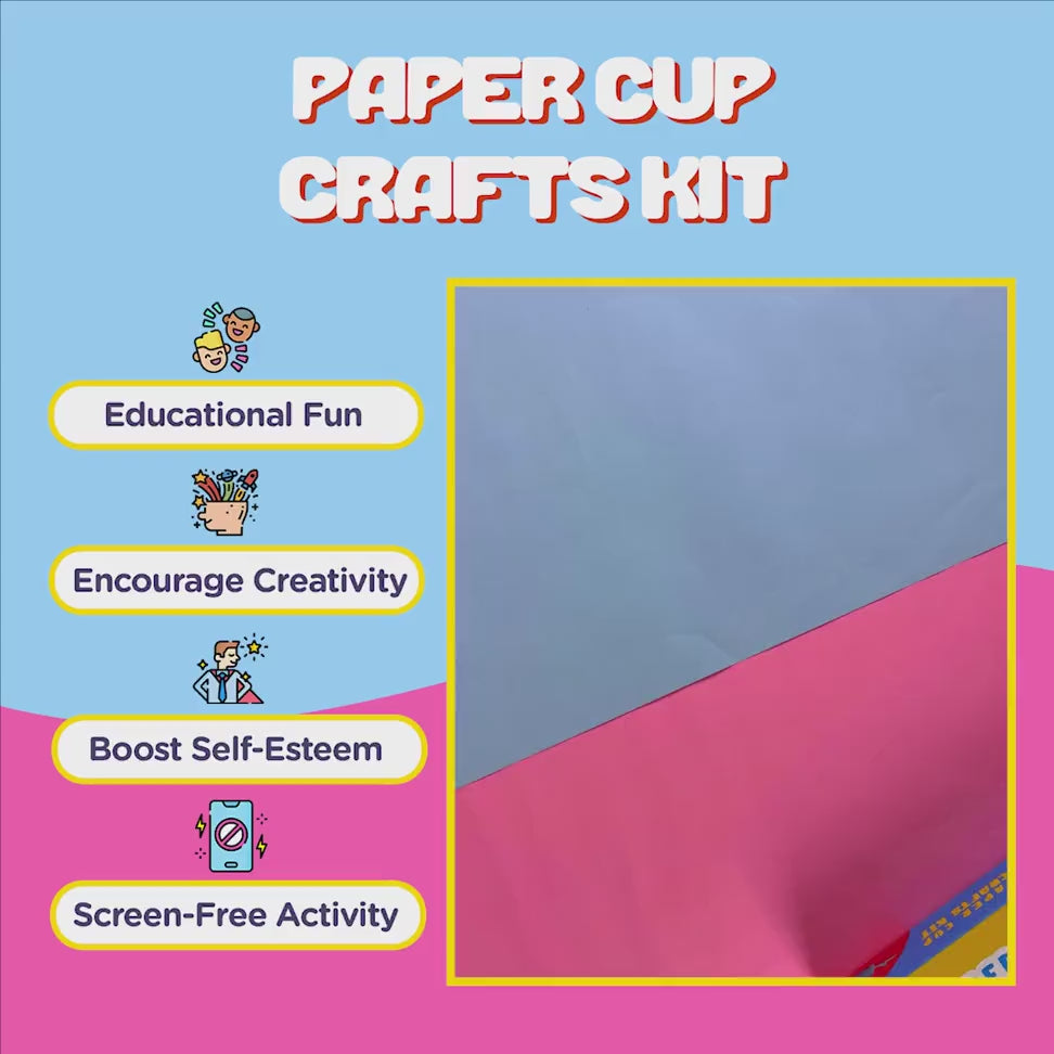 Paper Cup Crafts Kit video showcasing everything that comes inside the box from instructions manual, raw material to ready pieces