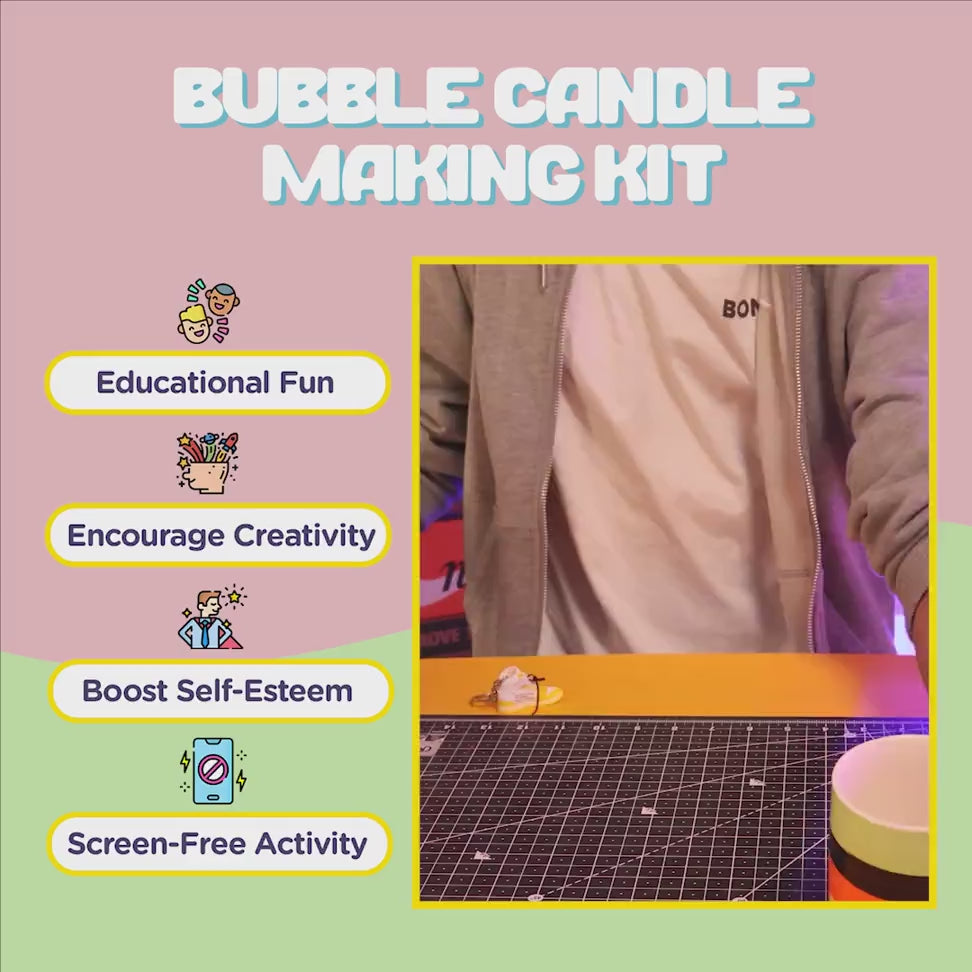 Bubble Candle Making Kit video showcasing everything that comes inside the box from instructions manual, raw material, to ready pieces