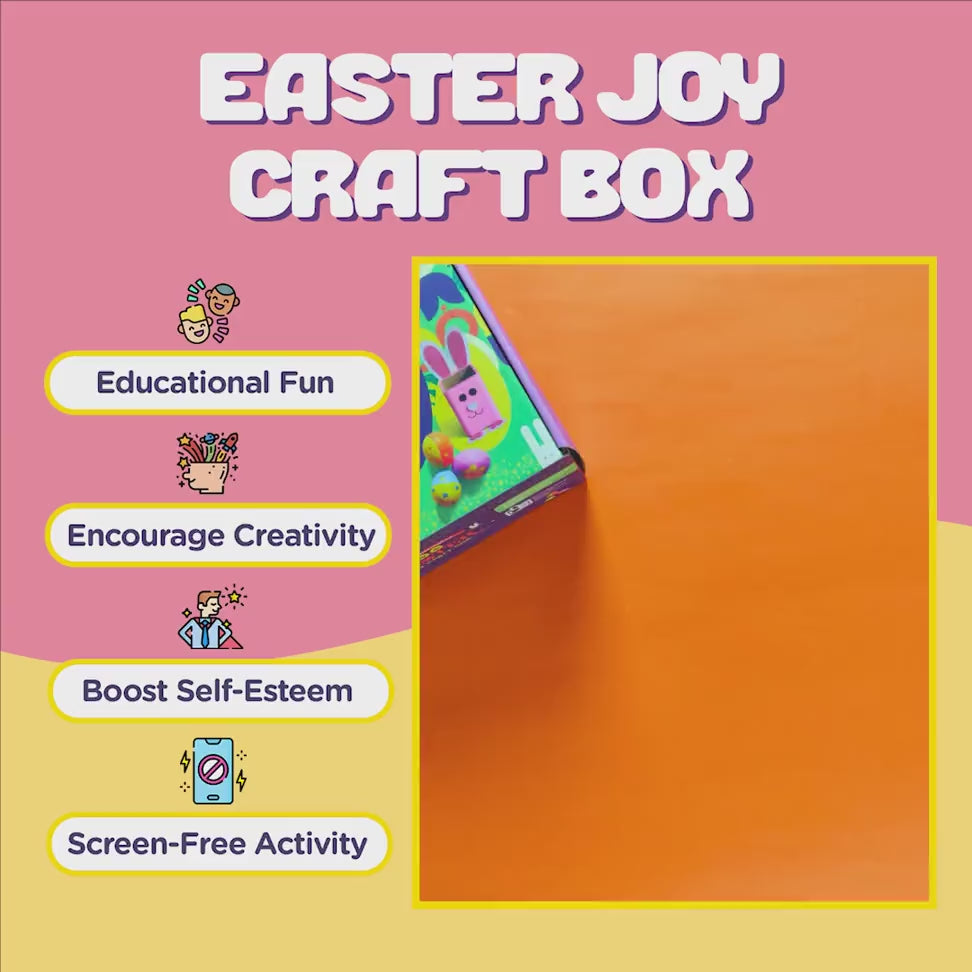 Easter Joy Craft Box video showcasing everything that comes in the box, from instruction manuals, raw material and the ready piece that can be made from the raw material.