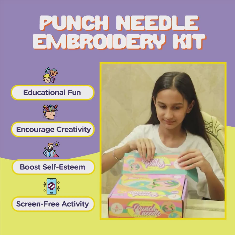 Punch Needle Embroidery Kit video showcasing the everything the product comes with from instruction manual, raw material, and the ready piece
